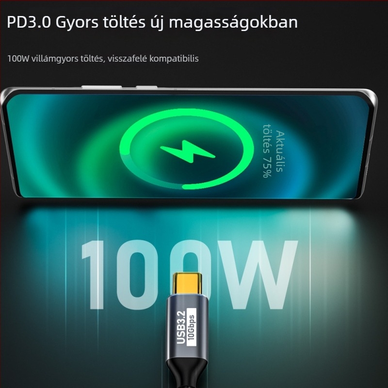 GEN2 USB-C to USB-C adatkábel, 10Gbps, 100W PD, 1 m hosszú