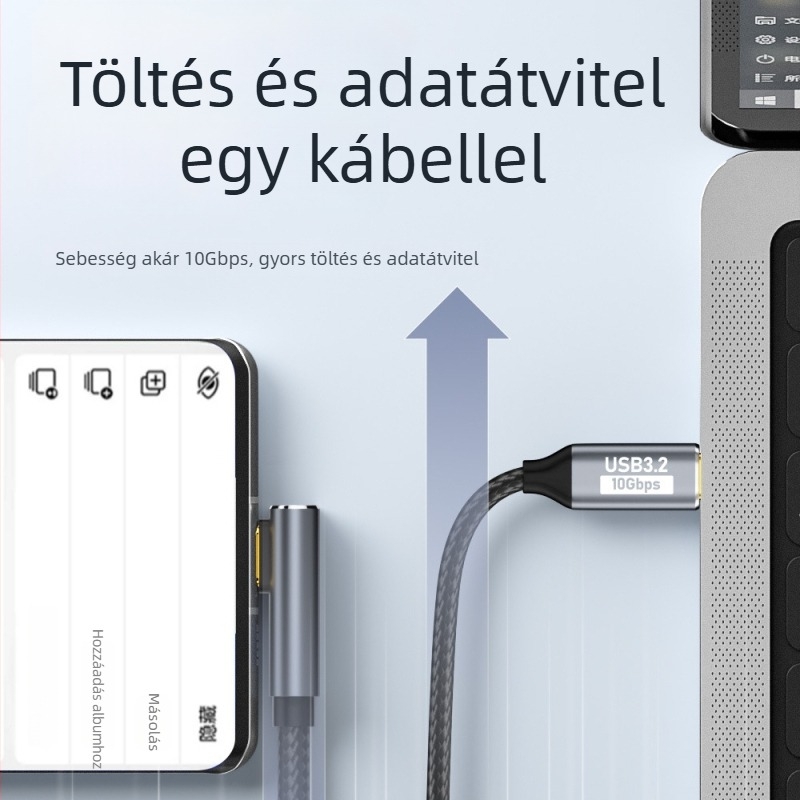 GEN2 USB-C to USB-C adatkábel, 10Gbps, 100W PD, 1 m hosszú