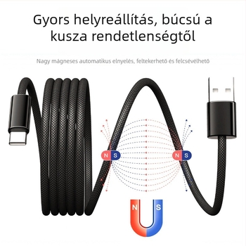 Mágneses 3 az 1-ben töltő- és adatkábel Apple- és Android-eszközökhöz, Lightning, Micro USB és USB-C csatlakozókkal, 1–2 m hosszú
