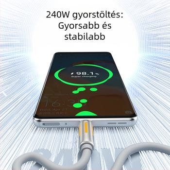 240W szilikon USB-C töltőkábel Apple, Huawei és Android eszközökhöz, laptophoz, tablethez és telefonhoz – gyorstöltés, hossz 1–2 m