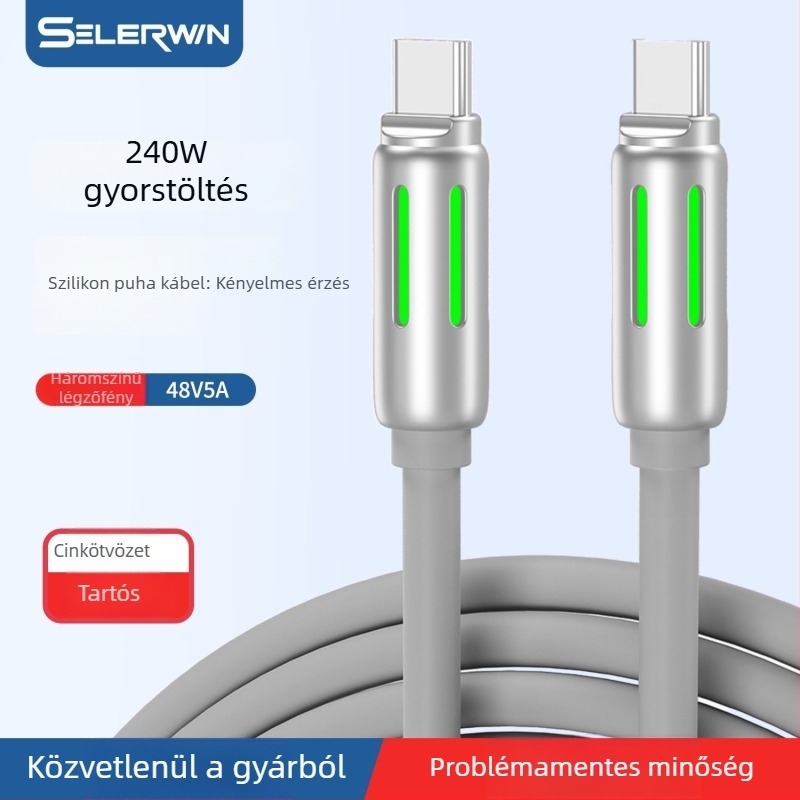 240W szilikon USB-C töltőkábel Apple, Huawei és Android eszközökhöz, laptophoz, tablethez és telefonhoz – gyorstöltés, hossz 1–2 m