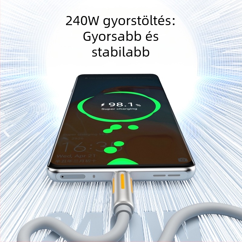 240W szilikon USB-C töltőkábel Apple, Huawei és Android eszközökhöz, laptophoz, tablethez és telefonhoz – gyorstöltés, hossz 1–2 m