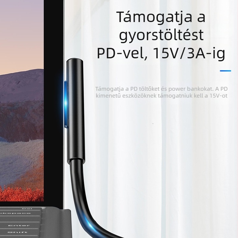 Sowin OEM töltőkábel Microsoft Surface-hoz, kompatibilis Pro 7/6/5/4/3/Go, Laptop, Book, Notebook és Tablet
