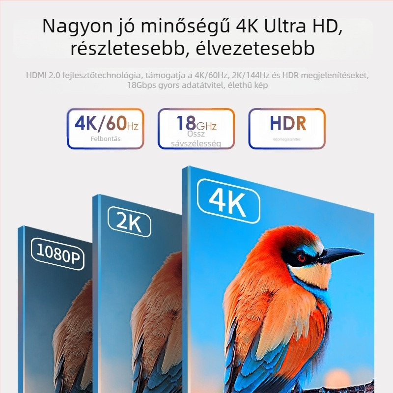Mini HDMI–ről HDMI-re kábel, HDMI 2.0, 4K, oxigénmentes réz, aranyozott kivitel, hossz: 1,15 m vagy 2,3 m