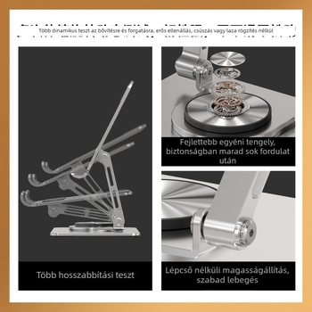Tableta-hoz/telefonhoz alumínium ötvözetű összecsukható tartó – 360° forgó asztali tartó, modell ADW-053