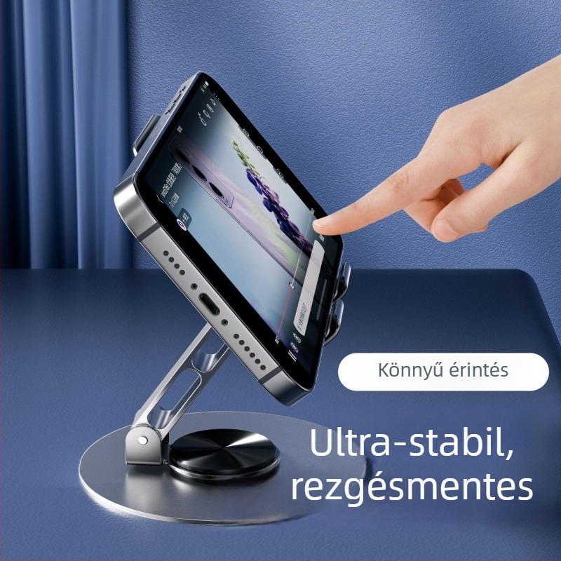 Asztali tartó telefonhoz és tablethez, forgatható és összecsukható, ötvözet, univerzális