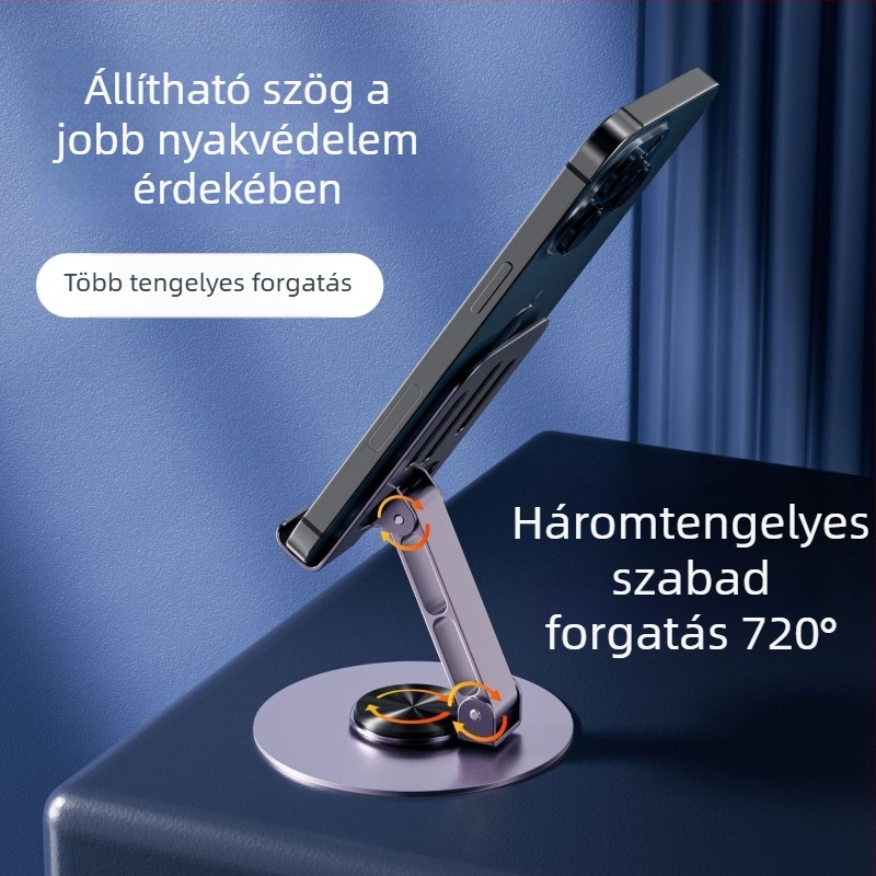 Asztali tartó telefonhoz és tablethez, forgatható és összecsukható, ötvözet, univerzális
