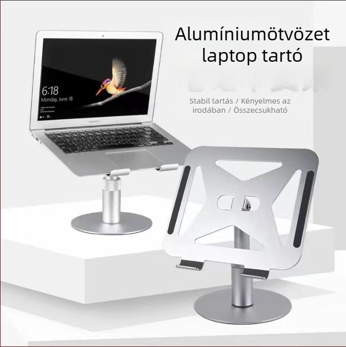 Alumínium ötvözetből készült tablet/Laptop tartó, állítható, összecsukható, 360° forgás, modell TXF010, súly 0,88 kg