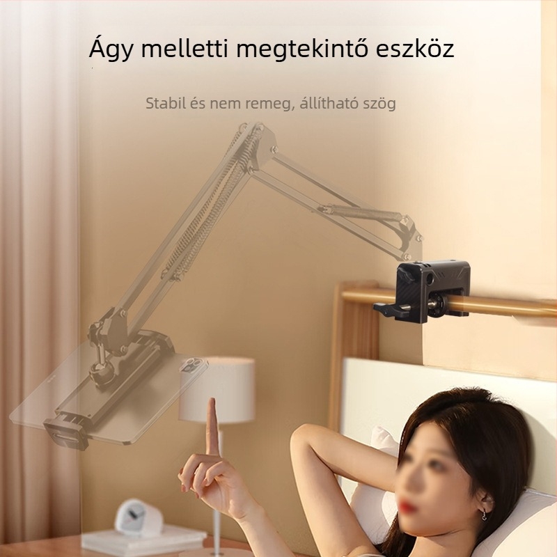 Állítható asztali tabletatartó teleszkópos karral és I-alakú rögzítő talppal