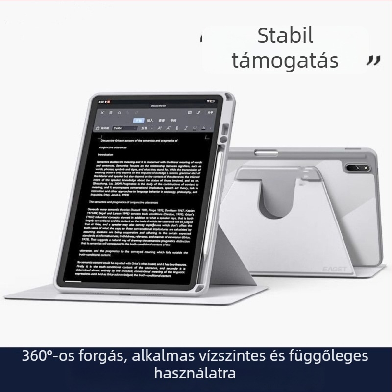 iPad védőtok 11. generációs A16-höz, 360°-os forgás, bőr Pro, gravírozott mintázat