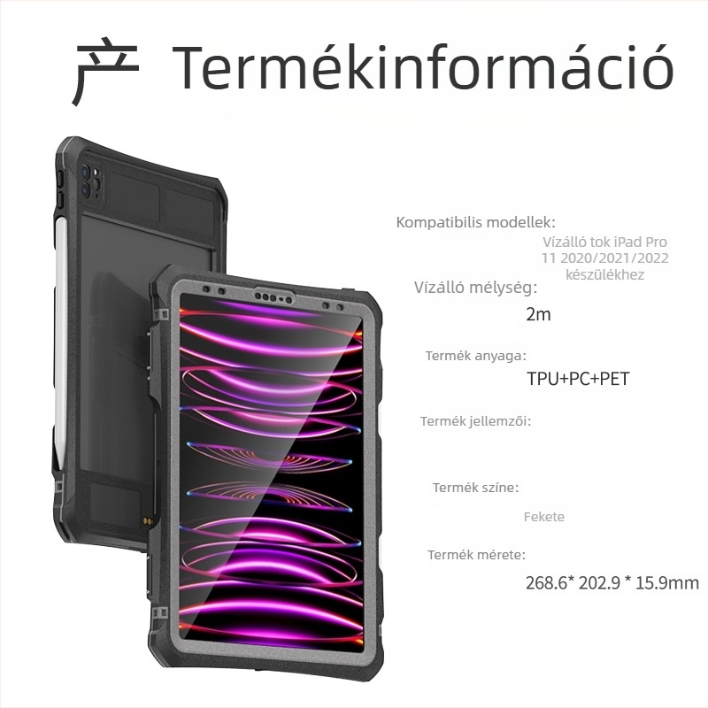 Red Pepper vízálló védőtok iPad Pro 11 hüvelykeshez (2020–2022) – vékony, ütésálló, teljes védelem