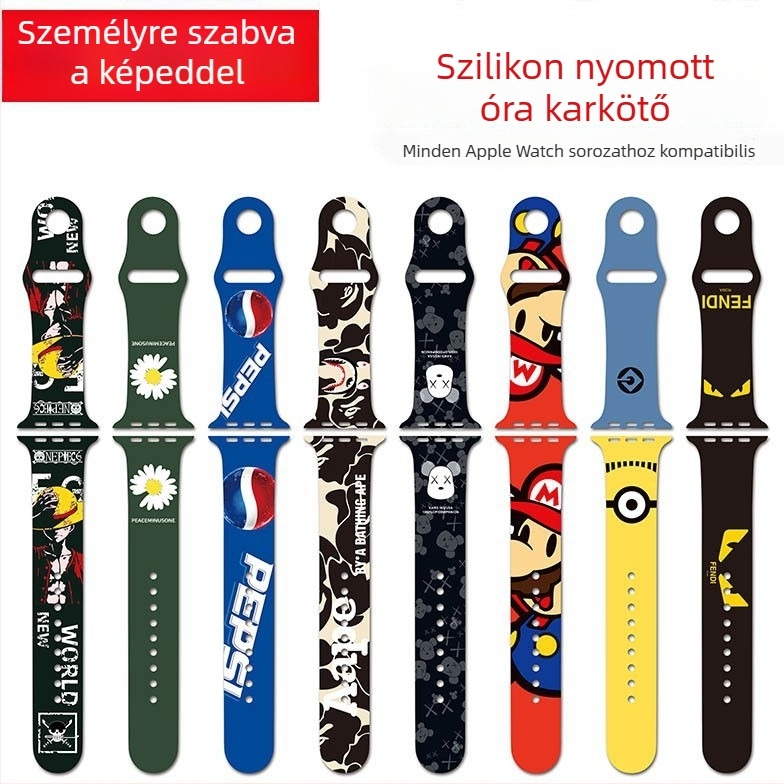 Apple Watch szilikon szíj Series 3–7 kompatibilis, testreszabható nyomtatású dizájn, divatos stílus