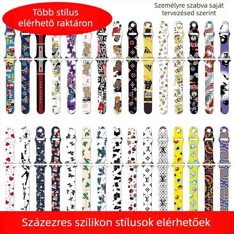 Apple Watch szilikon szíj Series 3–7 kompatibilis, testreszabható nyomtatású dizájn, divatos stílus