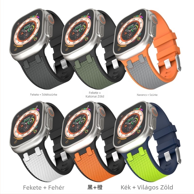 Apple Watch szilikon óraszíj tölgyfa mintával, Series 1–9 kompatibilis, üzleti stílus