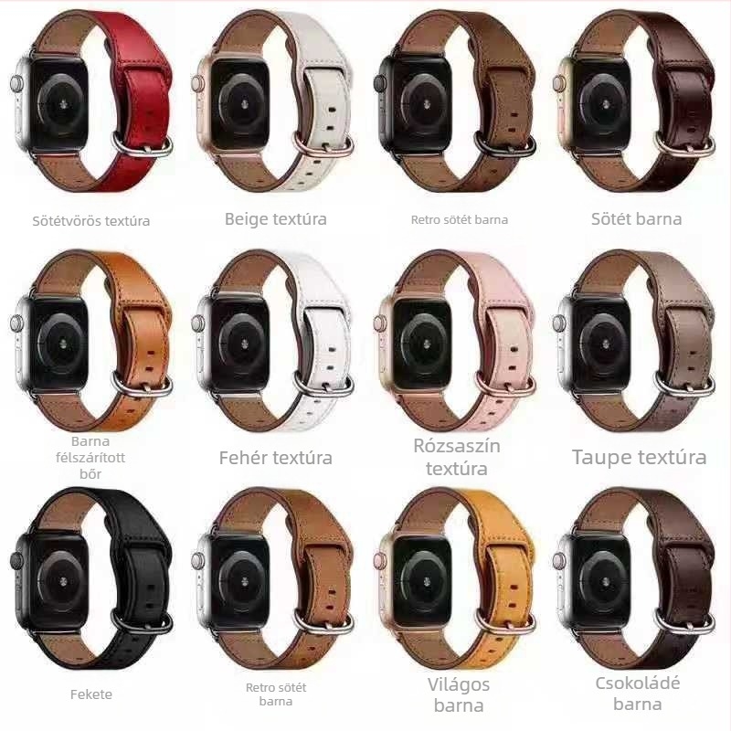 Phadi valódi bőr karóra szíj Apple, Huawei, FB és Xiaomi készülékekhez – japán lyukak, félköríves csat, divat, klasszikus csere