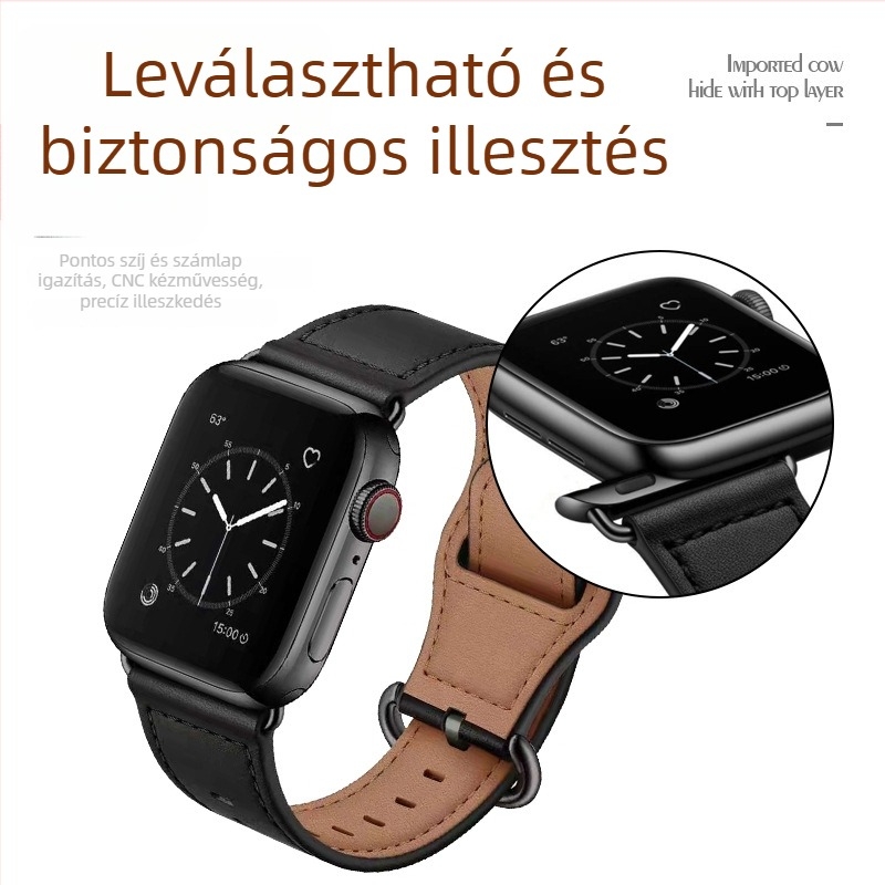 Phadi valódi bőr karóra szíj Apple, Huawei, FB és Xiaomi készülékekhez – japán lyukak, félköríves csat, divat, klasszikus csere
