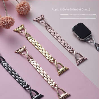 iWatch pánt, gyémánttal berakott fémötvözet, X-típus ötvözet, rozsdamentes acél, kompatibil minden sorozattal