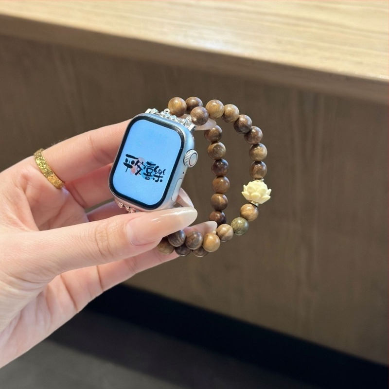 Apple Watch S10 szíj zöld szantálfa gyöngyökkel, rugalmas, férfiaknak és nőknek