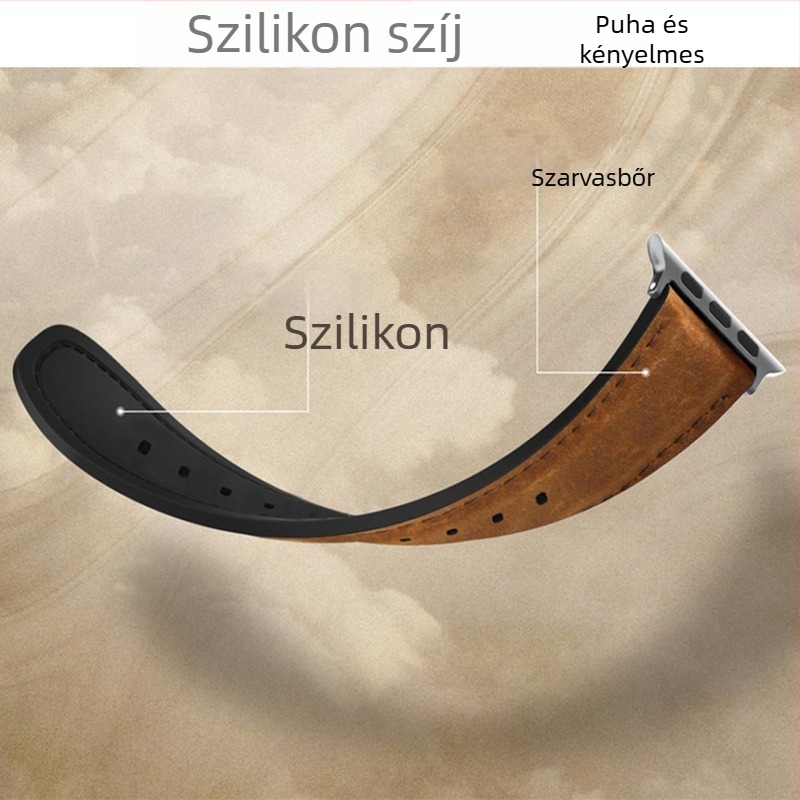 Apple Watch 1–9 generációkhoz 22 mm széles szíj, szilikonbőr textúra, mágneses csat