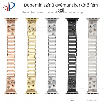 Új modellű fém karkötő színes kristályokkal Apple Watch-hoz