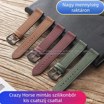 Crazy Horse mintázatú szilikon bőr óraszíj pincsattal, 20/22 mm, kompatibil Huawei GT345 és Apple Watch