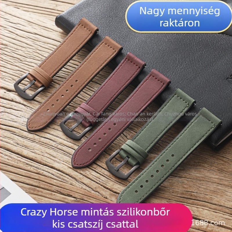 Crazy Horse mintázatú szilikon bőr óraszíj pincsattal, 20/22 mm, kompatibil Huawei GT345 és Apple Watch