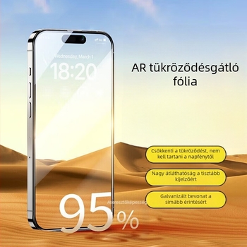 iPhone 14 Pro Max számára készült edzett üveg kijelzővédő, anti-reflexiós bevonattal, HD élesség, porálló, ujjlenyomat-mentes, ütésálló.