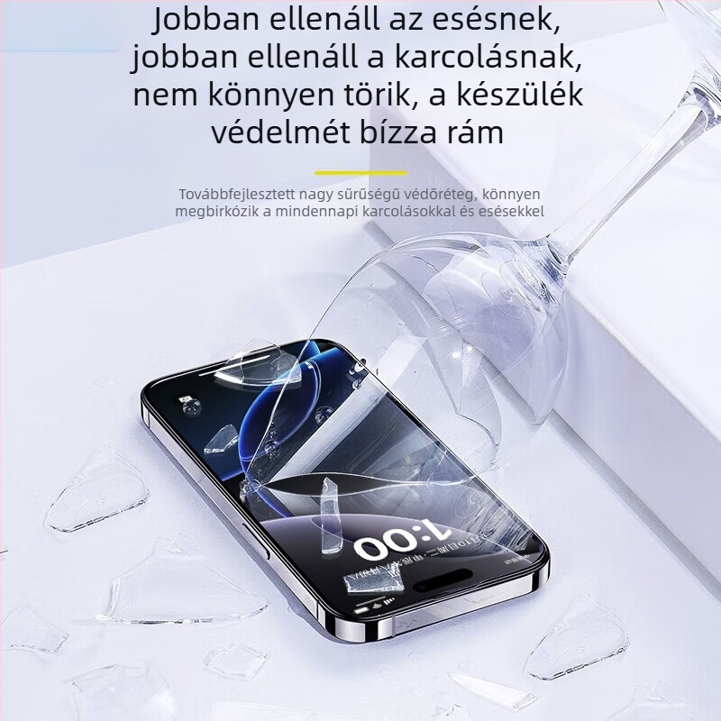 iPhone 14 Pro Max számára készült edzett üveg kijelzővédő, anti-reflexiós bevonattal, HD élesség, porálló, ujjlenyomat-mentes, ütésálló.