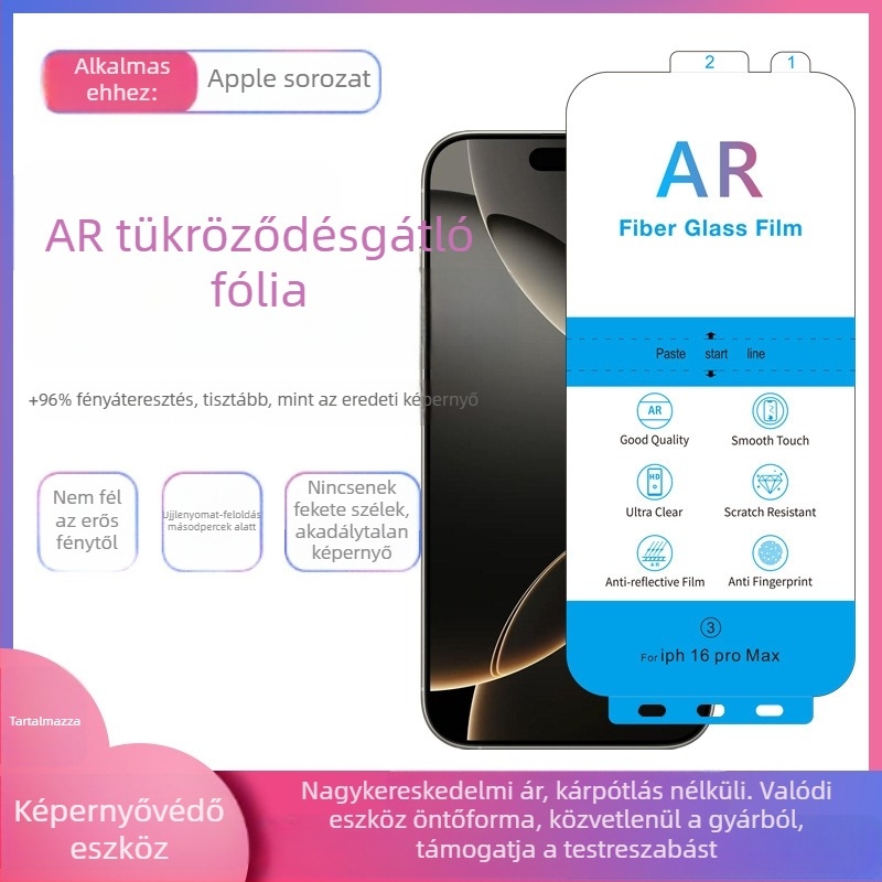 iPhone 17 Pro Maxhoz, 15/13 Pro-hoz és 17 Airhöz anti-reflektív előlap kijelzővédő – PET 0,17 mm, HD, teljes képernyő, ujjlenyomat-mentes