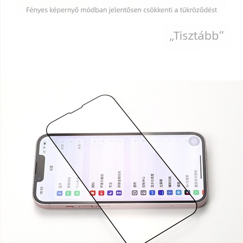 iPhone anti‑reflektív edzett üveg kijelzővédő – teljes fedés, elektropolált felület