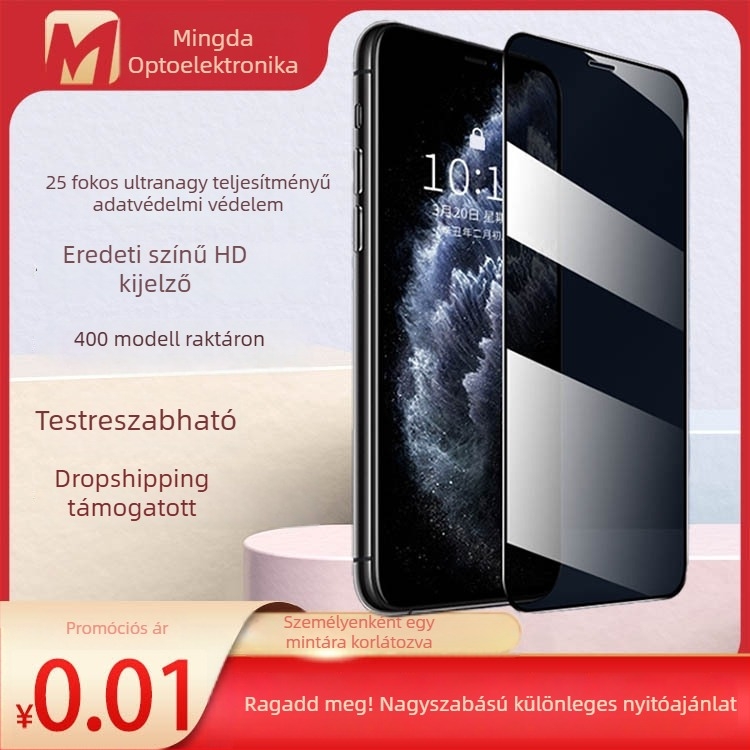 25° magánéletvédő kijelzővédő iPhone 11–16-hoz, edzett üveg