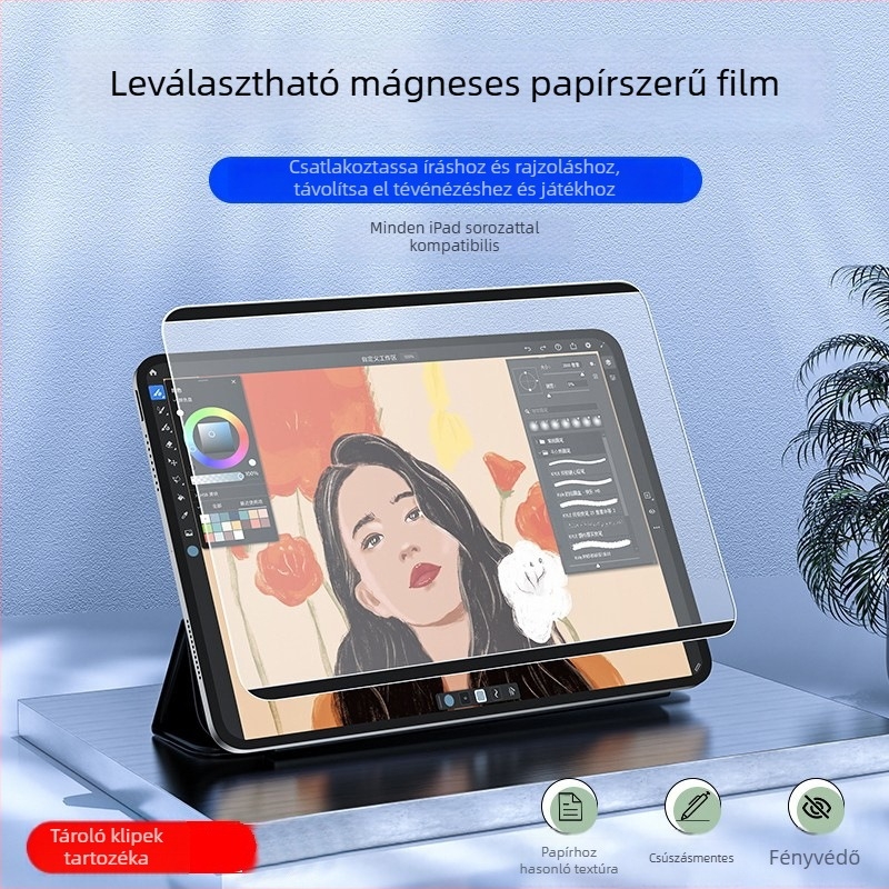 iPad papír-szerű kijelzővédő fólia, PET anyag, elülső fólia, matt felület, esésálló, teljes képernyőfedés