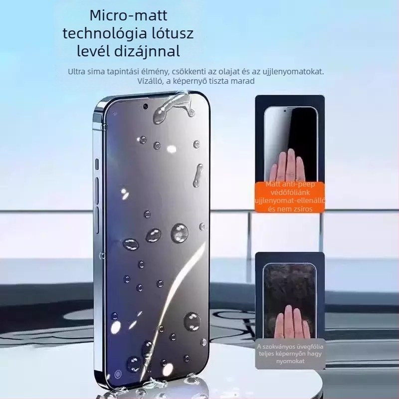 Tempered glass teljes képernyővédő iPhone-hoz — Anti-Spy, Anti-Fingerprint, karcolásálló