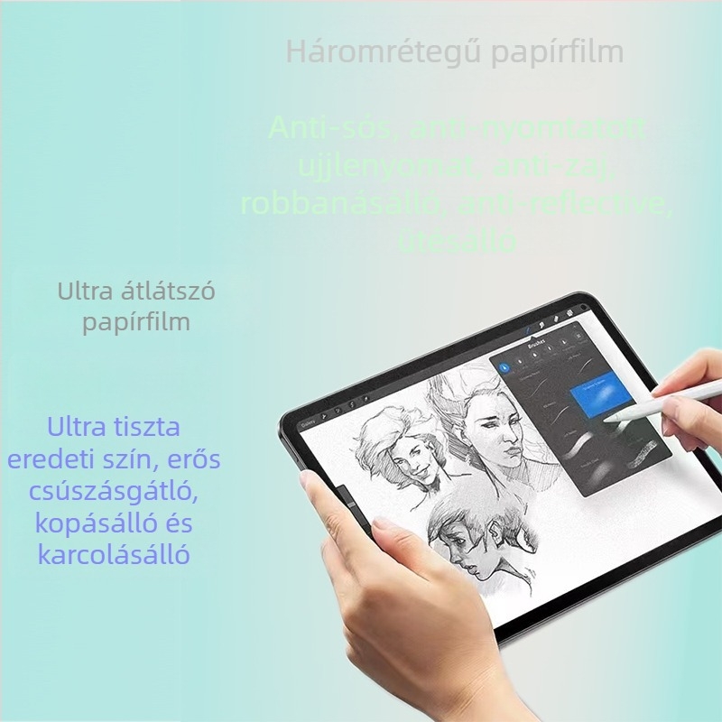 iPadhez készült edzett üveg elülső papír-szerű fóliával, ujjlenyomatmentes, ütésálló, teljes képernyővédelmet nyújt