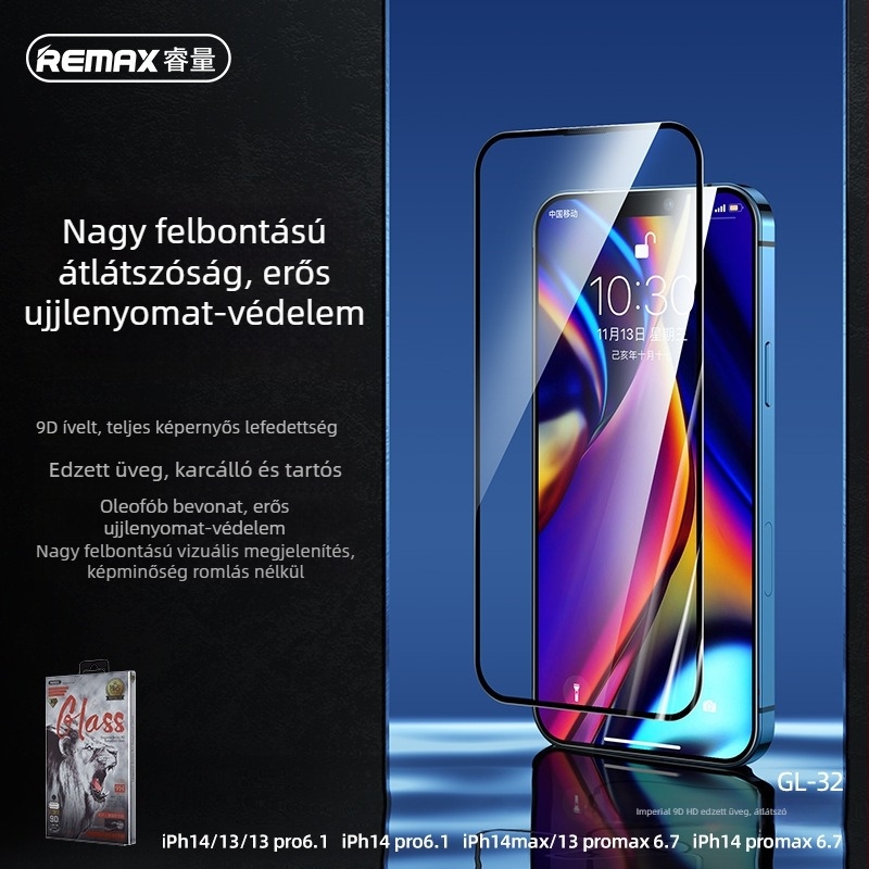 REMAX Emperor 9D edzett üveg képernyővédő magánélet védelmével iPhone 14/15/16 sorozathoz, ultra görbült él, 0.33 mm