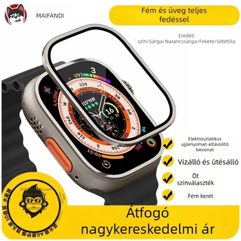 Apple Watch S8 Ultrahoz tervezett edzett üveg kijelzővédő titánötvözet kerettel, teljes lefedettség, 49mm