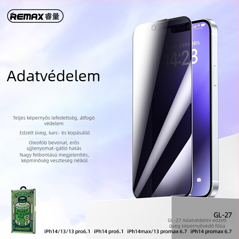 Remax Rui Liang magánéletvédelmi képernyővédő edzett üvegből iPhone 15 és iPhone 14 Pro Max számára