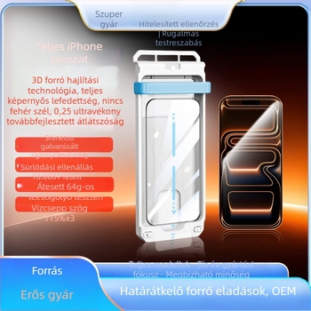 3D hőre hajlított edzett üveg teljes ragasztóval az iPhone 17 Pro Max számára, kompatibilis iPhone 16Pm/15-tel, pormentes felhelyezés néhány másodperc alatt