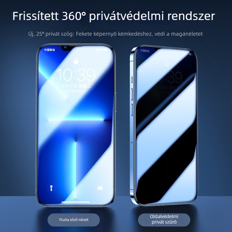 Tempered üveg kijelzővédő iPhone 12-höz, magánélet-védelem, anti-peep, anti-kék fény, ujlenyomat-mentes, teljes képernyős 360° védelem