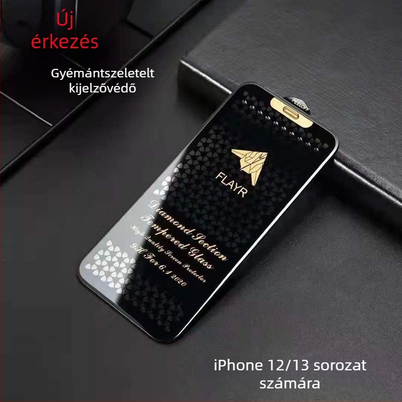 Gyémántfacetált edzett üveg kijelzővédő iPhone 14 Pro Max számára — előlap, tükrös, HD, anti-ujjlenyomat