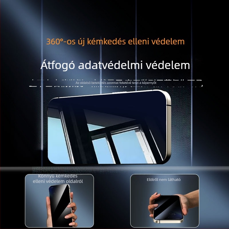 Adatvédelmi edzett üveg képernyővédő iPhone 15/16 és iPhone 14/13 Pro Max – 360° adatvédelem