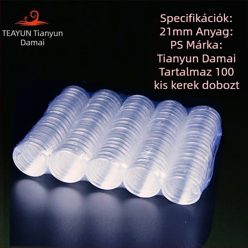 Emlékérme-doboz, átlátszó műanyag, kerek alakú; anyag: PS; csomagolás: műanyag zárófedél; nem ajándék