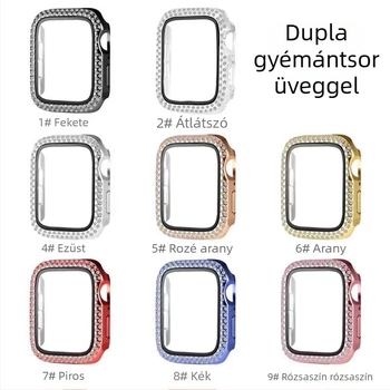 Apple Watch Series 2–10: tok kettős sor gyémántokkal, PC kivitelben, integrált védőfilmmel