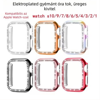 Apple Watch tok gyémánttal díszített üreges védőburkolattal, kompatibilis S10/S11, egyrészes és kétsoros dizájn, edzett üveg, teljes testmembrán, megmunkált kivitel