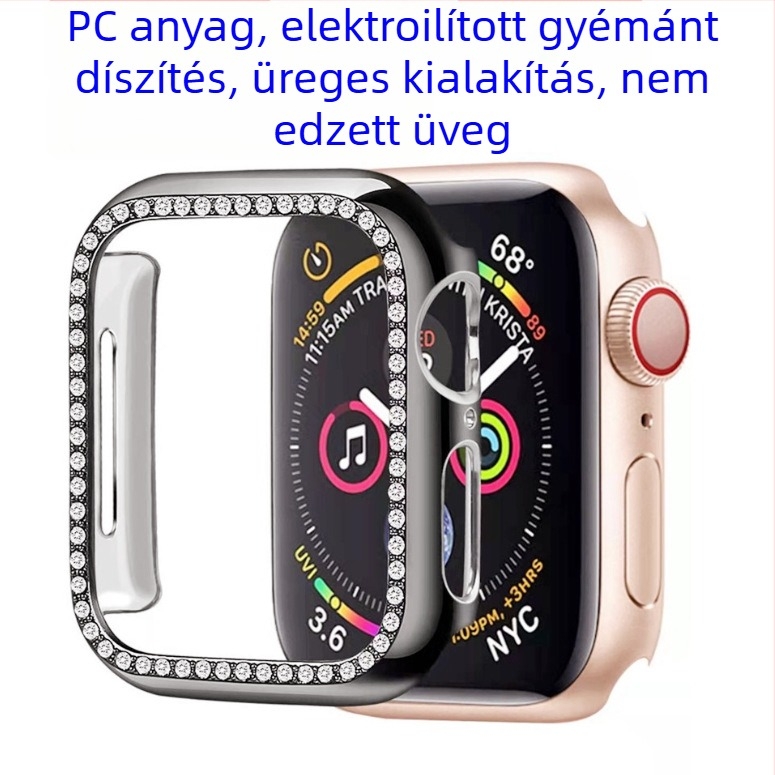 Apple Watch tok gyémánttal díszített üreges védőburkolattal, kompatibilis S10/S11, egyrészes és kétsoros dizájn, edzett üveg, teljes testmembrán, megmunkált kivitel
