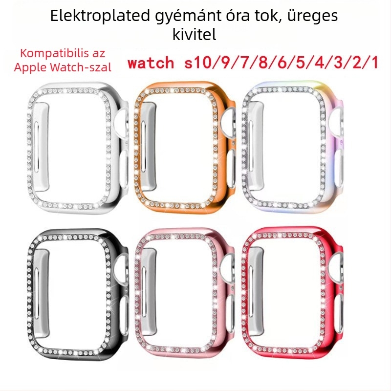 Apple Watch tok gyémánttal díszített üreges védőburkolattal, kompatibilis S10/S11, egyrészes és kétsoros dizájn, edzett üveg, teljes testmembrán, megmunkált kivitel