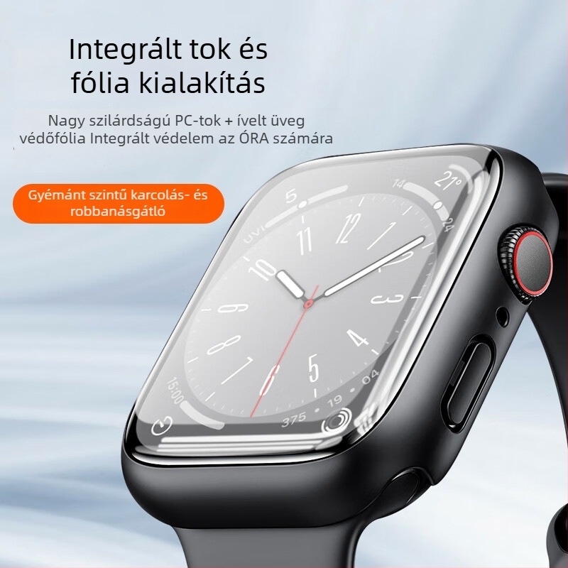 Apple Watch S9 ívelt tokkal, kompatibil az Apple Watch S10-zel, integrált üveges védőfóliával