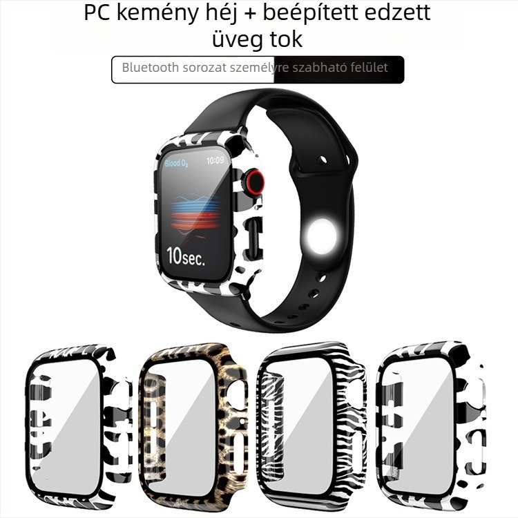 Leopárd mintázatú Apple Watch védőtok, mindent egyben tok (PC burkolat + keményített fólia; Neutral márka; licenc nélküli magáncímke)