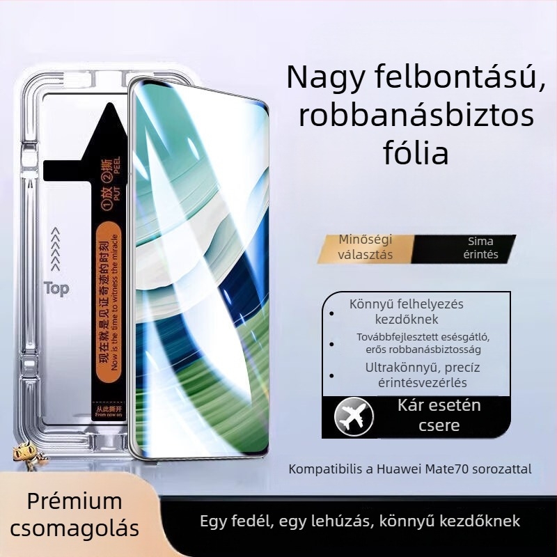 Huawei Mate70 Pro edzett üveg kijelzővédő – teljes képernyőfedés, ívelt élek, ütésálló, robbanásbiztos, kékfény elleni védelem, HD tisztaság