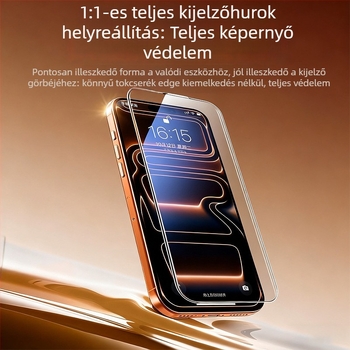 iPhone 17 Pro Max előlapvédő edzett üvegből – anti-reflexiós bevonat, teljes képernyő, anti-ujjlenyomat, anti-kékfény